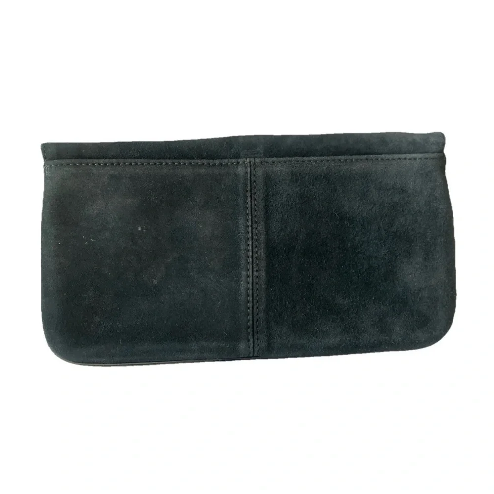 Talbots Black Genuine Suede Horsebit Clutch Handbag Purse Gold Clasp Classic Bag
